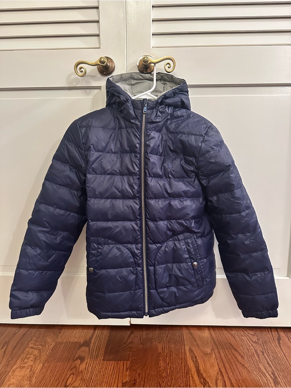 Polo by Ralph Lauren Navy Hooded Puffer Jacket for Kids- Reversible!